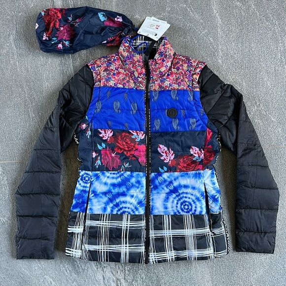 NWT Desigual 2-in-1 Jacket Vest "Copenhagen" Patch Prints Eco Padded Packable XS - Picture 5 of 16